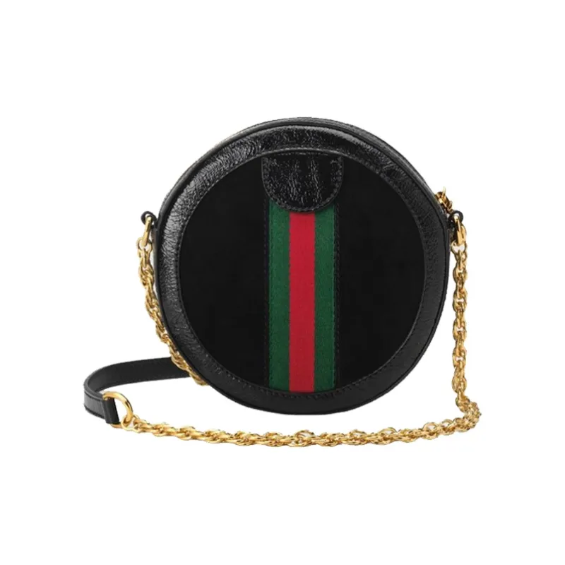 GUCCI Ophidia Suede With Painted Leather Round Cake Bag Shoulder Bag Crossbody Bag Mini Women's Black-1