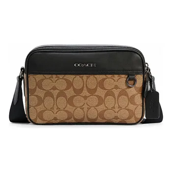 COACH Canvas With Leather Shopping Bag Handbag Shoulder Bag Crossbody Bag Small Size Men's Khaki/Black