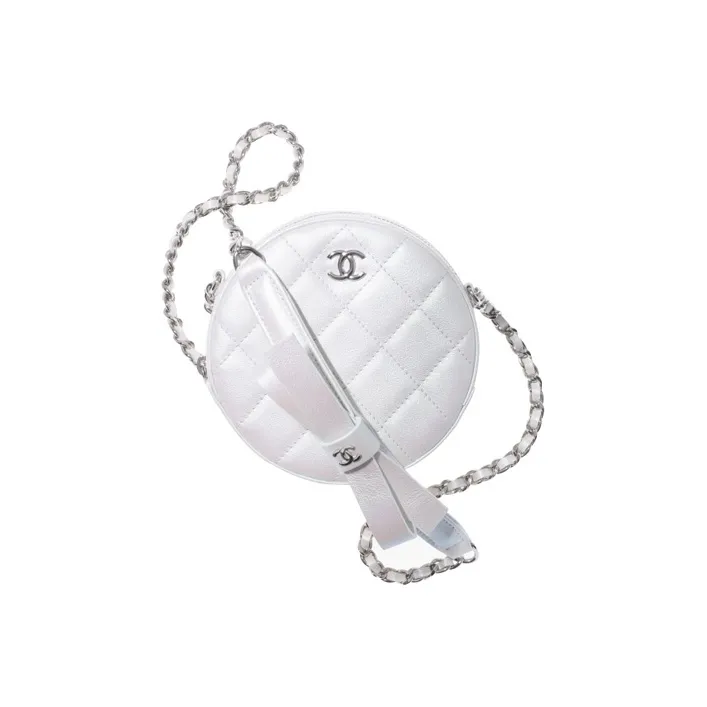 CHANEL Calfskin Round Bag, Handheld Shoulder Bag, Crossbody Bag Women's White-0
