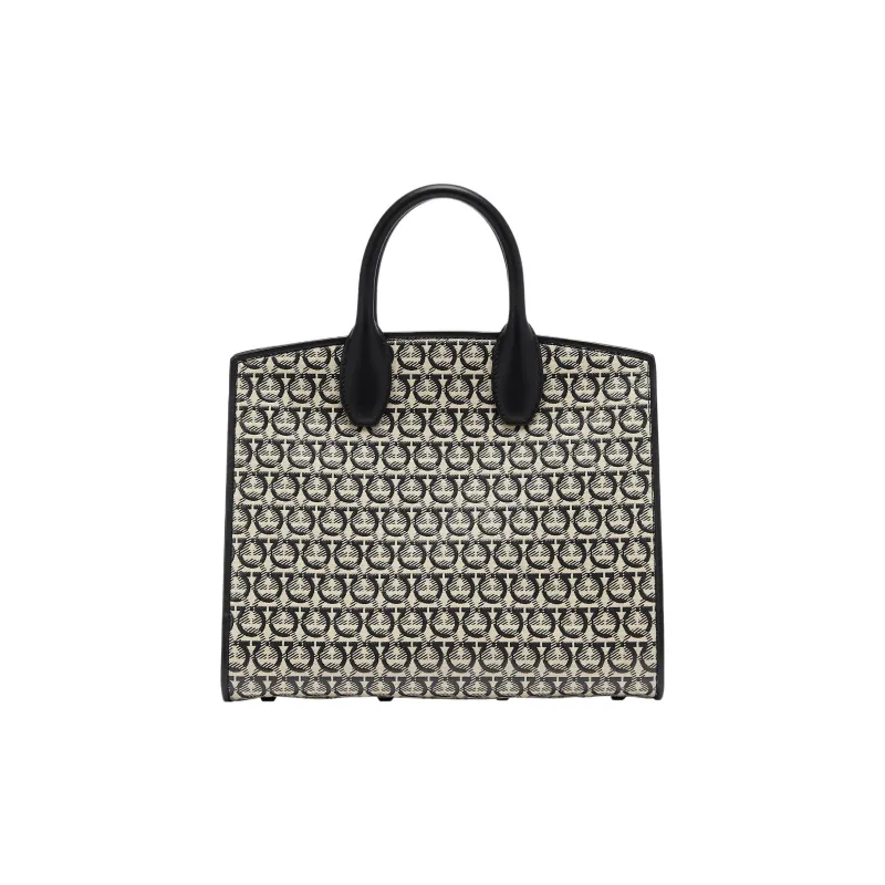 FERRAGAMO Studio Fabric And Leather Crossbody Handbag Women's Beige/Black-2