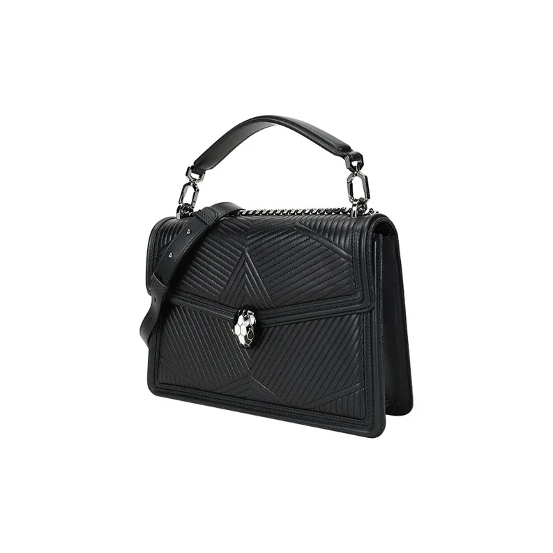 BVLGARI Serpenti Diamond Blast Cow Leather One Shoulder Handbags Women's Black-1