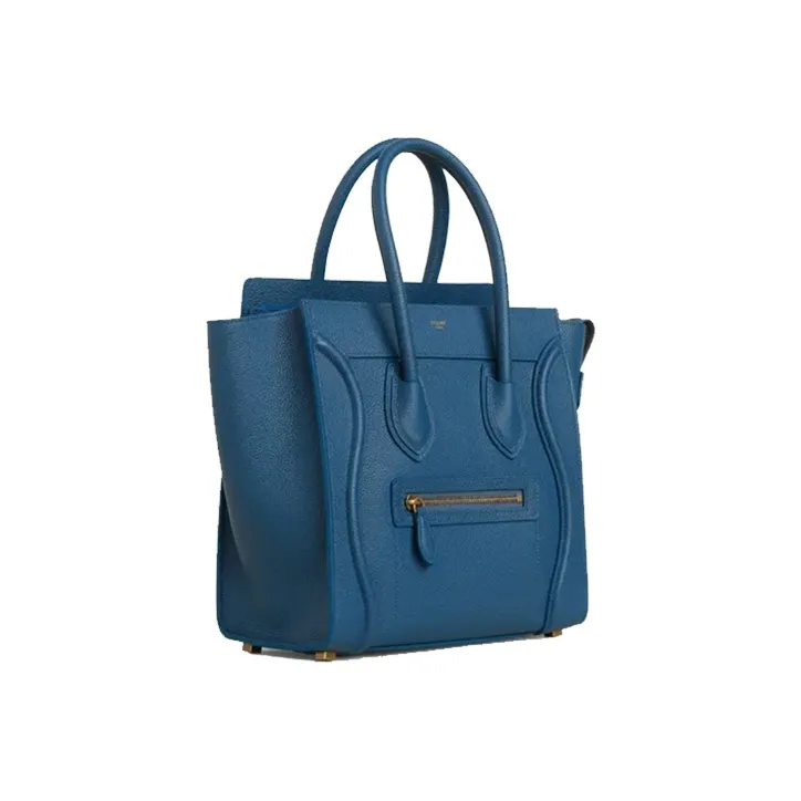 CELINE Luggage Cow Leather Handbag Extra Small Women's Gasoline Blue-2