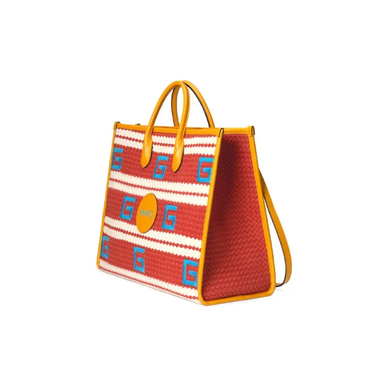 GUCCI Fabric With Leather Tote, Shoulder Bag, Crossbody Bag, Handbag Women's Orange, Yellow-1