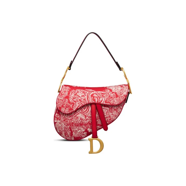 DIOR Saddle Jacquard Fabric One Shoulder Handbags Women's Red & Eggplant Purple-0