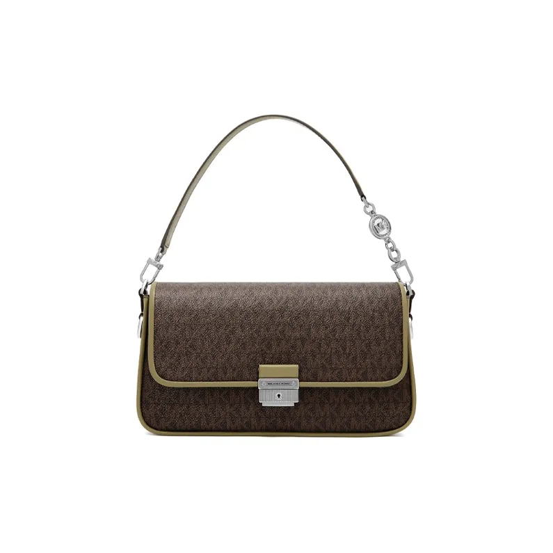 MICHAEL KORS MK Artificial Leather Baguette Shoulder Bag Women's Olive Green Brown Multicolor-0