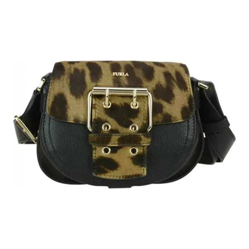 Furla Hashtag Leather Saddle Bag Shoulder Bag Crossbody Bag Mini Women's Leopard Print-0