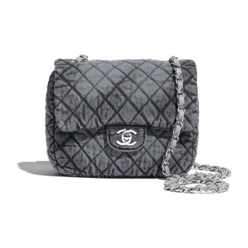 CHANEL Denim Shoulder Bag, Crossbody Bag Medium Size Women's Gray Black