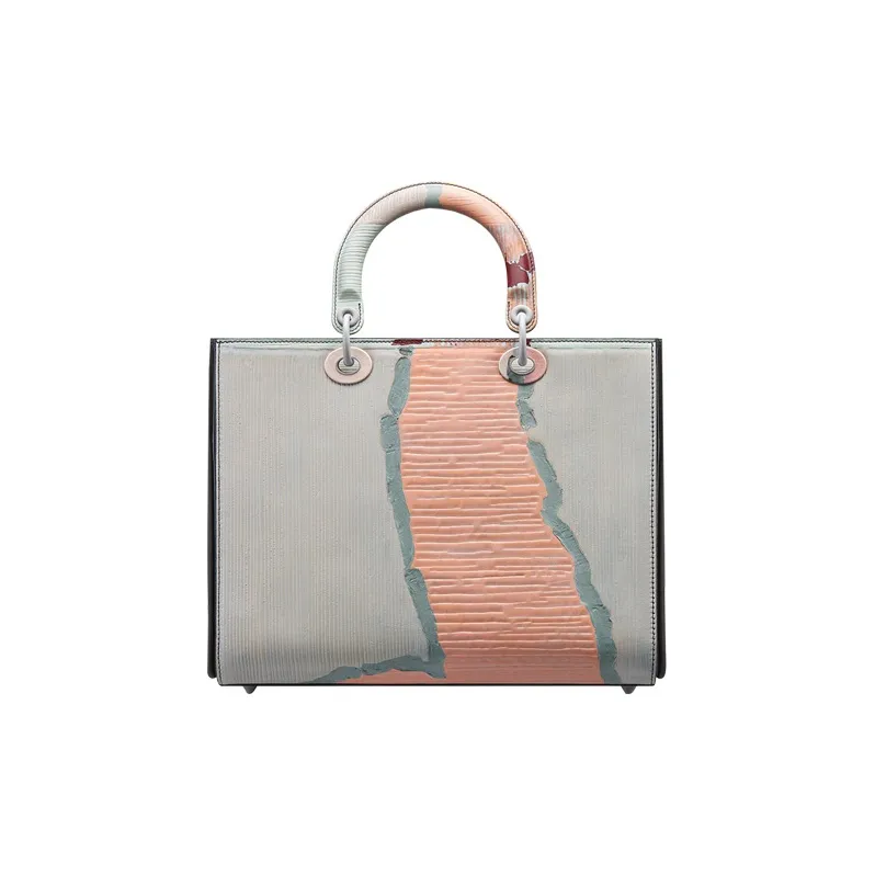 DIOR Lady Dior Cow Leather Handbag Large Size Women's Gray, Blue, Nude Pink, Green-2