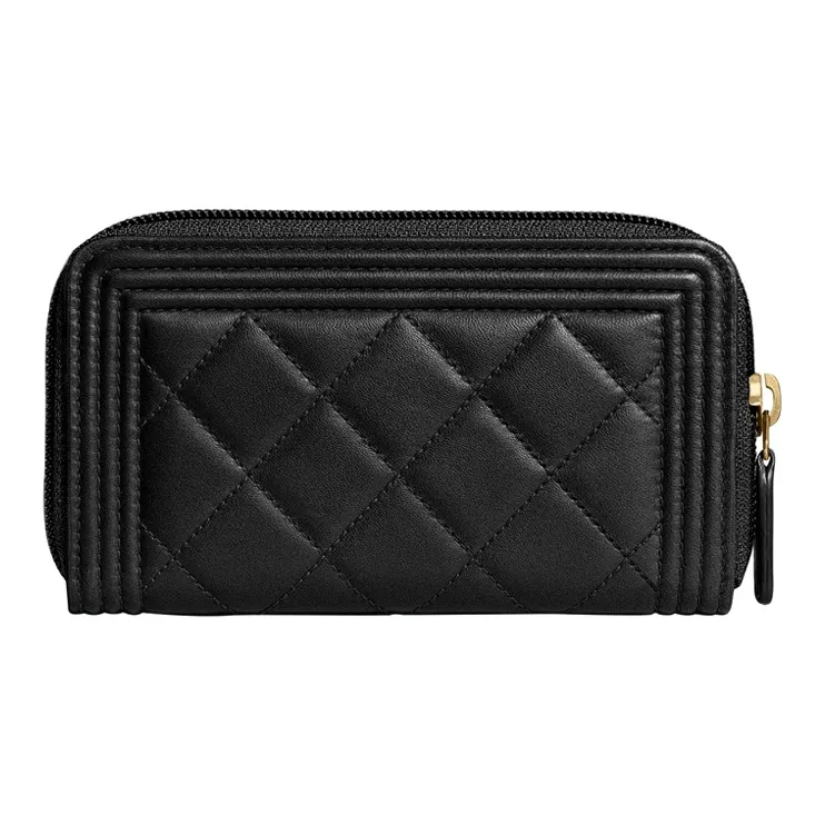 CHANEL Leboy Sheepskin Zip Closure Wallet Women's Black-1