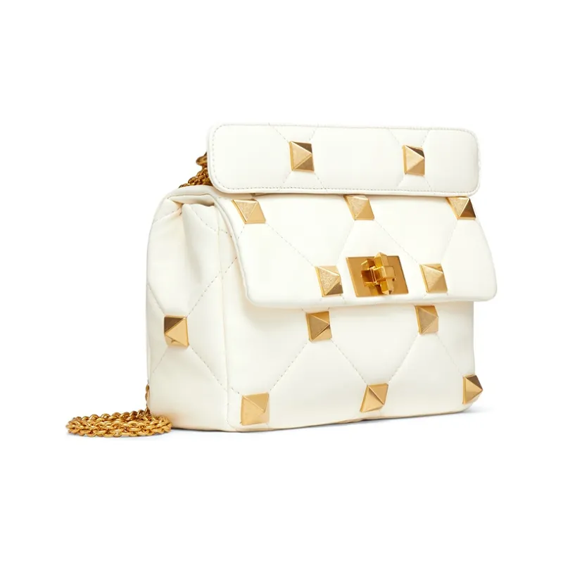 Valentino ROMAN STUD Nappa Sheepskin Handbag, Shoulder Bag, Crossbody Bag Medium Size Women's White-1