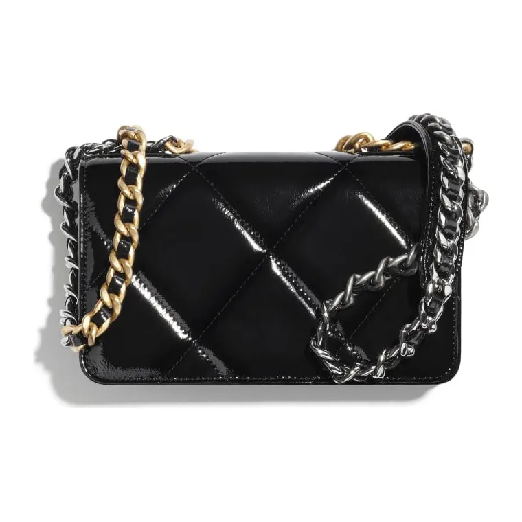 CHANEL 19Bag Waxed Leather Calfskin With Metal WOC Wallet On Chain, Handbag, Shoulder Bag, Crossbody Bag Women's Black-1