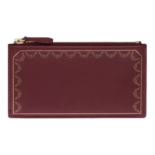CARTIER GUIRLANDE Cow Leather Card Holder Women's Burgundy