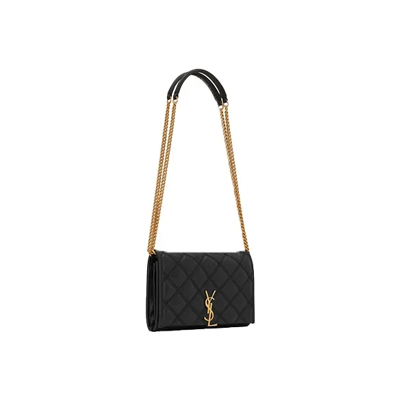 SAINT LAURENT Lambskin Wallet, Crossbody Bag, Shoulder Bag Women's Black-2