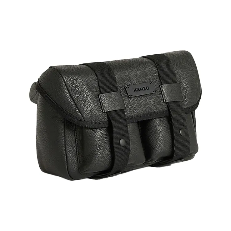 KENZO Cow Leather Messenger Bag Shoulder Bag Crossbody Bag Unisex Black-1