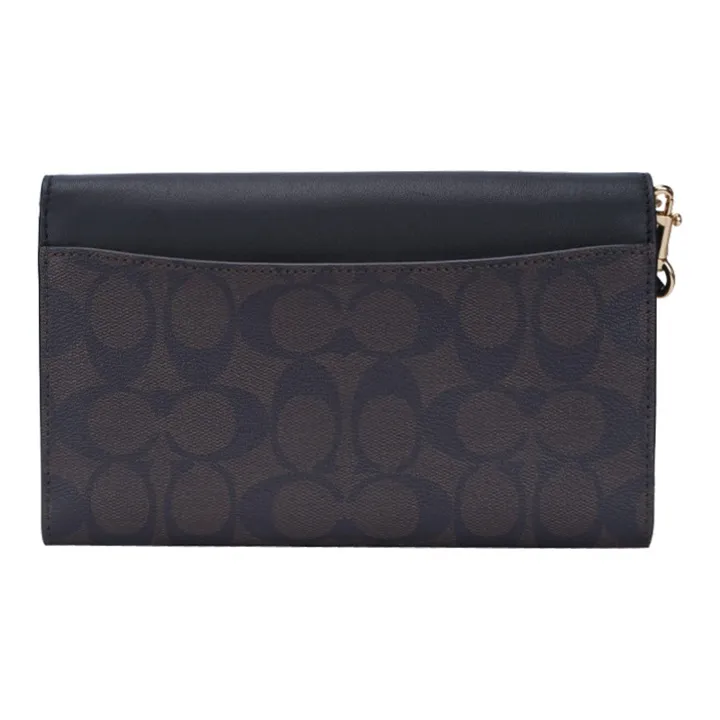 COACH Gemma Cross-Stitch Leather Portable One Shoulder Shoulder Bag Crossbody Bag Small Size Women's Dark Brown & Black-2