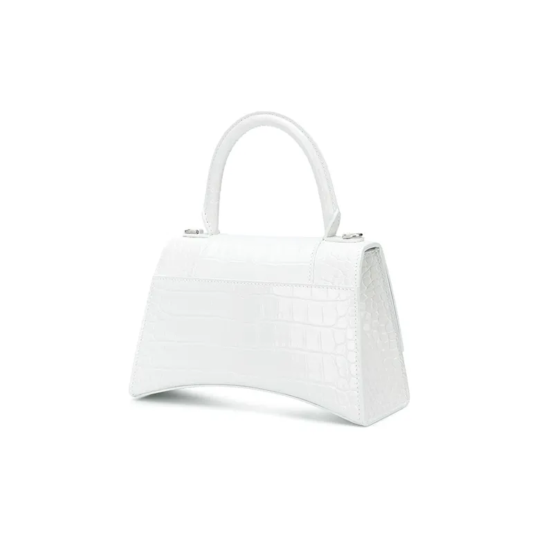 Balenciaga Hourglass Small Top Handle Bag Crocodile Embossed White-3