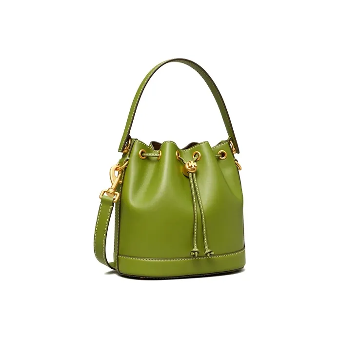 TORY BURCH T Monogram Leather Bucket Crossbody Handbag Women's Green-1
