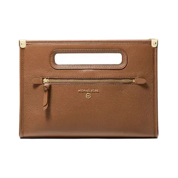 MICHAEL KORS Jane Leather Clutch Coin Purse Commuter Bag Handbag Large Size Women's Brown
