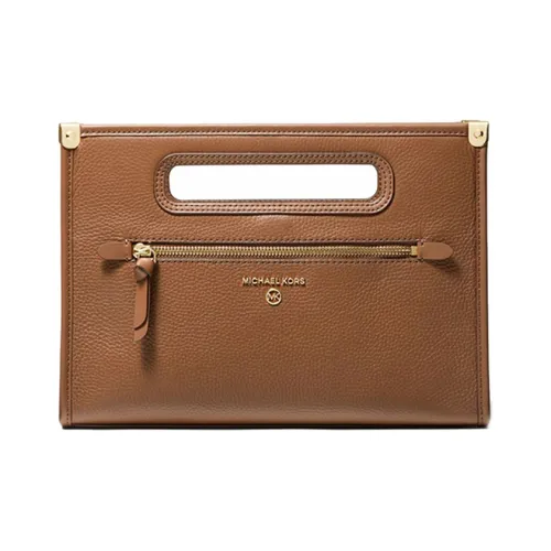 MICHAEL KORS Jane Leather Clutch Coin Purse Commuter Bag Handbag Large Size Women's Brown