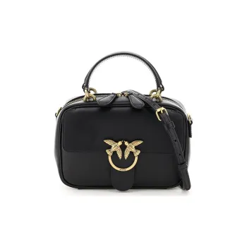 PINKO Cow Leather Swift Bag Camera Bag Shoulder Bag Crossbody Bag Handbag Mini Unisex Pure Black Black/Gold