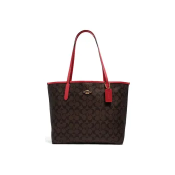 COACH City Canvas With Leather Tote Bag, Shopping Bag, Handbag, Shoulder Bag Large Size Women's