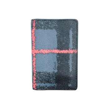 COACH Card Wallet Leather Coin Purse Card Holder, Wallet Mini Unisex Black & Dark Blue