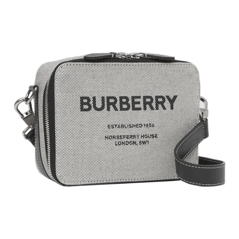 Burberry Horseferry Canvas With Leather Handheld Crossbody Bag Shoulder Bag Men's Charcoal Gray Black-1