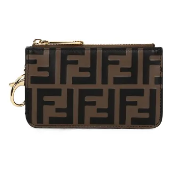 FENDI Cow Leather Coin Purse Women's Brown Black