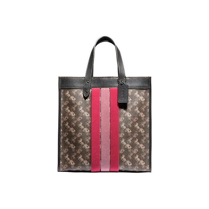 COACH Field Tote Bag Shopping Bag Handbag Shoulder Bag Large Size Women's Brown/Black With Pink-0