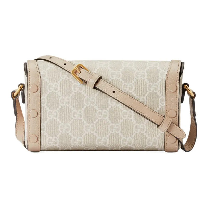 GUCCI Horsebit 1955 Canvas With Leather Trim Box Bag Shoulder Bag Crossbody Bag Mini Women's Beige/White-6