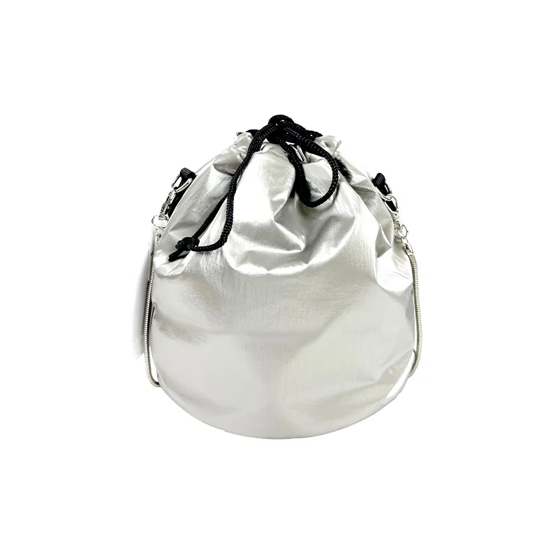 EDT Woolen Drawstring Bucket Bag Shoulder Bag Crossbody Bag Handbag Small Size Unisex Silver-1