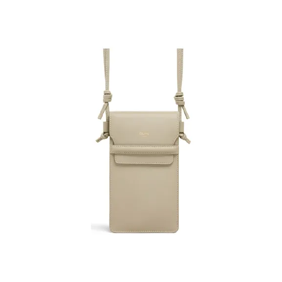 CELINE Smooth Cow Leather Cell Phone Pouch Unisex Gray Green-0