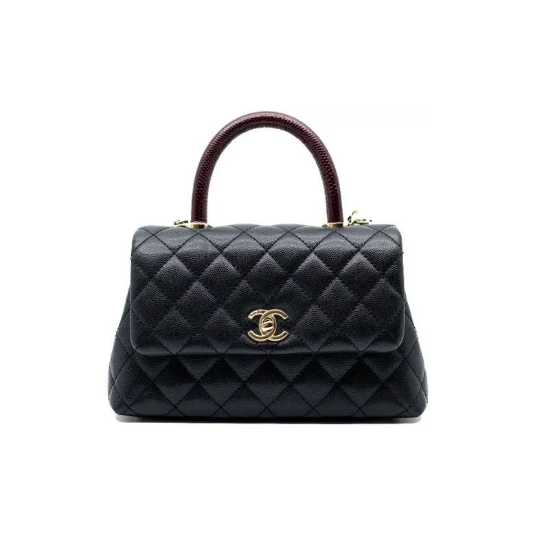 CHANEL Coco Handle Caviar Cow Leather Shoulder Bag, Crossbody Bag, Handbag Trumpets Women's Black-0