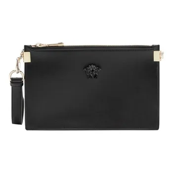 VERSACE Cow Leather Handbags Clutches Regular Men's Black