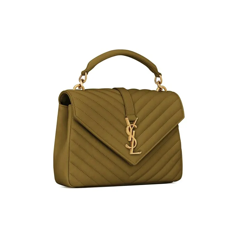 SAINT LAURENT College Quilting Leather Portable Crossbody Bag Shoulder Bag Medium Size Women's Olive Green-1