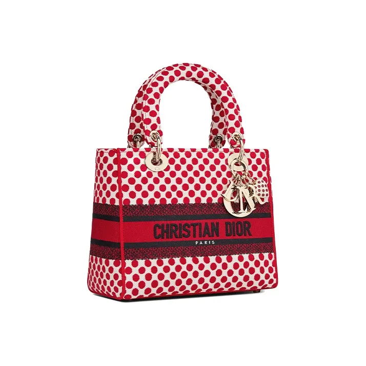 DIOR Lady D Lite Embroidery Lady Dior Bag, Shoulder Bag, Handbag Medium Size Women's Red-2