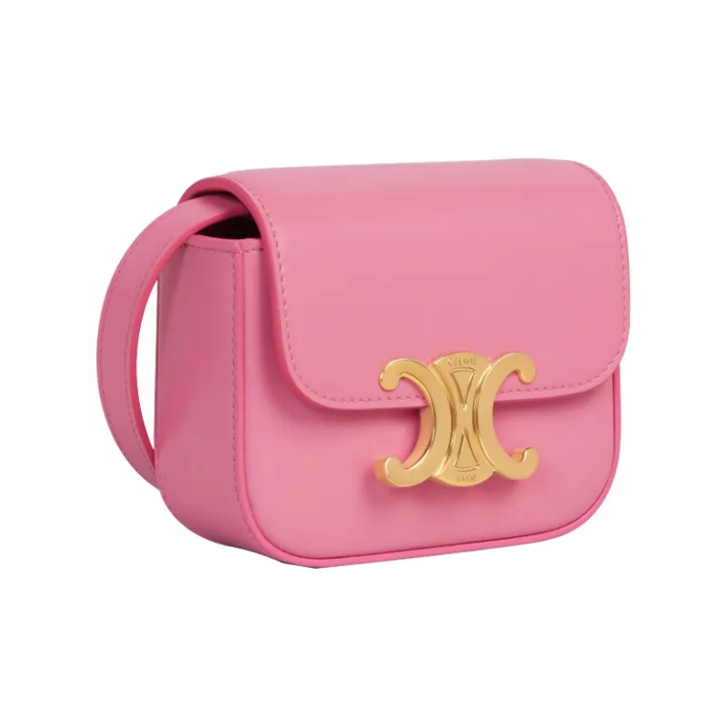 CELINE Triomphe Arc De Triomphe Shiny Cow Leather Shoulder Bag, Crossbody Bag Mini Women's Pink-2