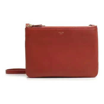 CELINE Trio Leather Shoulder Bag Women's Red