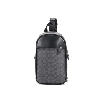 COACH Canvas With Leather One Shoulder Crossbody Sling Bags Small Size Men's Charcoal Gray Black