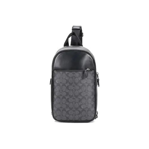 COACH Canvas With Leather One Shoulder Crossbody Sling Bags Small Size Men's Charcoal Gray Black