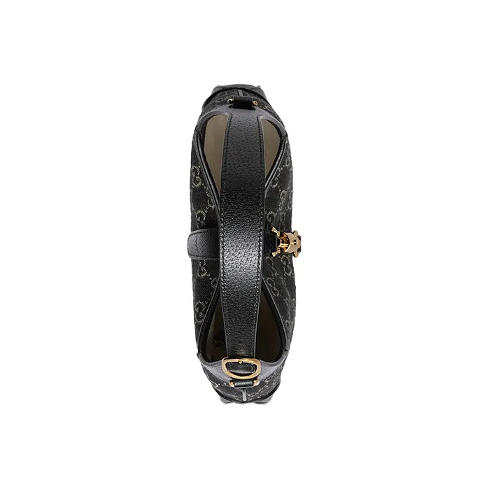 GUCCI Jackie 1961 Canvas With Leather Trim Crescent Shoulder Bag Shoulder Bag, Crossbody Bag Trumpets Women's Black-5