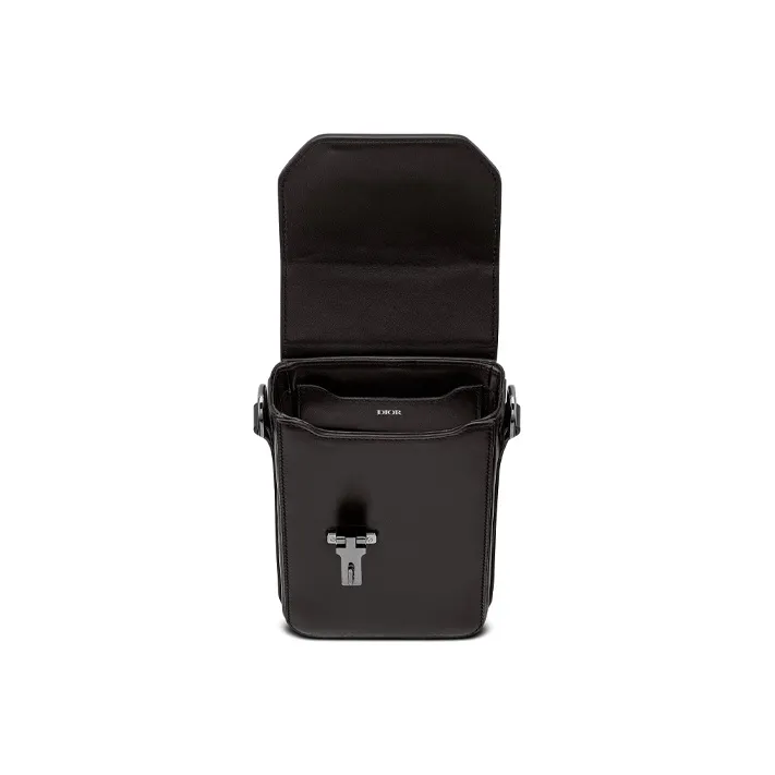 DIOR Lock Cow Leather Shoulder Bag Crossbody Bag With Cell Phone Pouch Men's Black-2