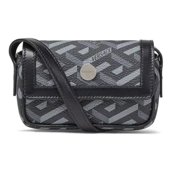VERSACE La Greca Coated Canvas Shoulder Bag, Crossbody Bag Mini Unisex Gray