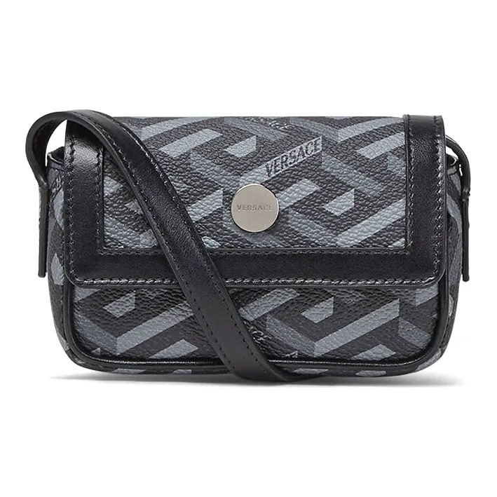 VERSACE La Greca Coated Canvas Shoulder Bag, Crossbody Bag Mini Unisex Gray-0