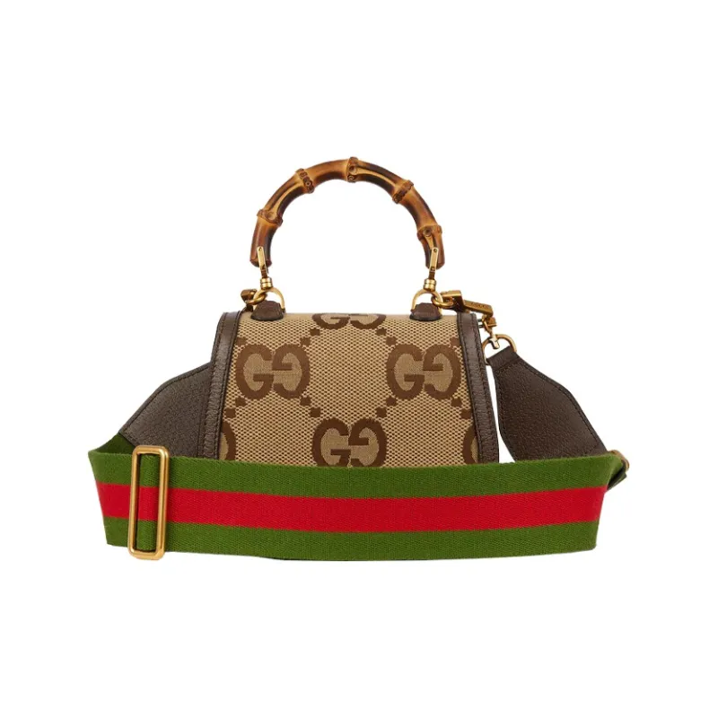 GUCCI Bamboo 1947 Canvas With Leather Trim Bamboo Bag Canvas Bag, Handbag, Shoulder Bag Mini Women's Ebony/Camel/Brown-3