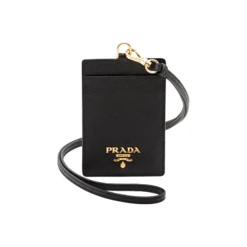 PRADA Leather ID Badge Holder Women's Black