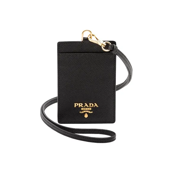 PRADA Leather ID Badge Holder Women's Black-0