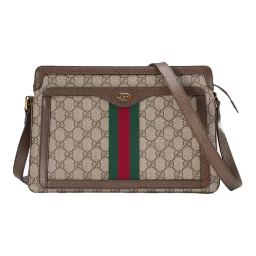 GUCCI Ophidia Canvas With Leather Canvas Bag Trunk Bag Shoulder Bag Crossbody Bag Medium Size Women's Ebony/Brown