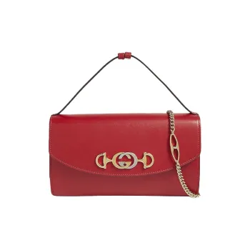 GUCCI Zumi Smooth Leather Shoulder Bag Crossbody Bag Handbag Small Size Women's Red