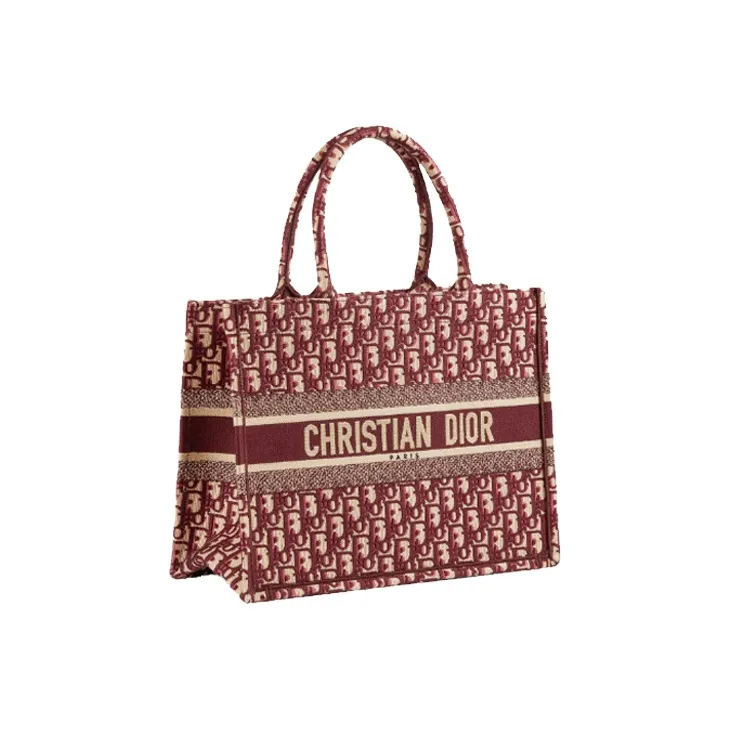DIOR BookTote Canvas Canvas Bag Shoulder Bag Crossbody Bag Handbag Medium Size Women's Burgundy-3